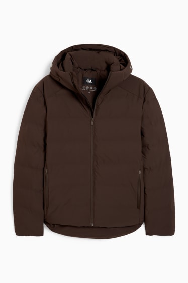 Men - Quilted jacket with hood - water-repellent - dark brown