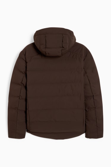 Men - Quilted jacket with hood - water-repellent - dark brown