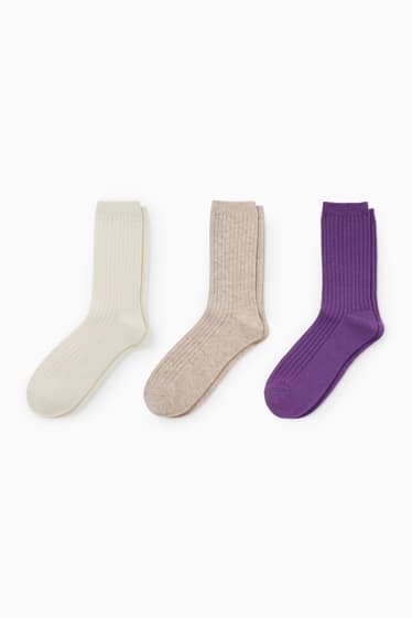 Dames - Set van 3 paar - sokken - paars