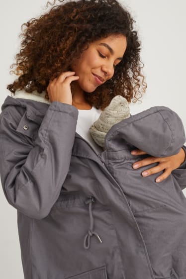 Mujer - Parka premamá con capucha y cubierta para el bebé - gris