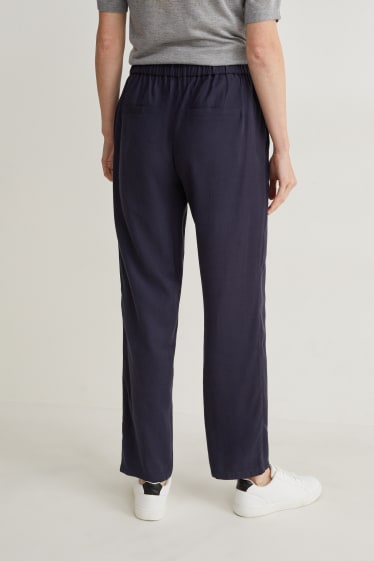 Dámské - Plátěné kalhoty - high waist - tapered fit - tmavomodrá