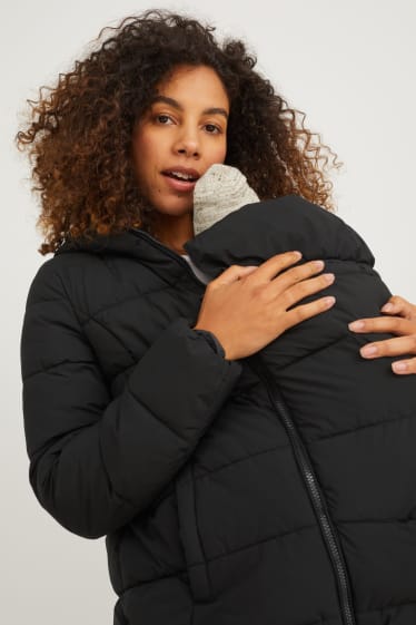 Mujer - Chaqueta acolchada premamá con capucha y cubierta para el bebé - negro
