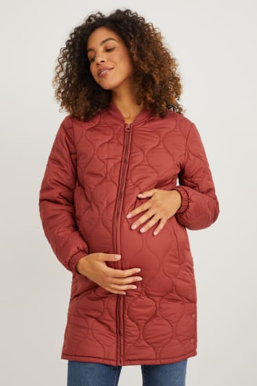 Women - Maternity quilted jacket with baby pouch - brown