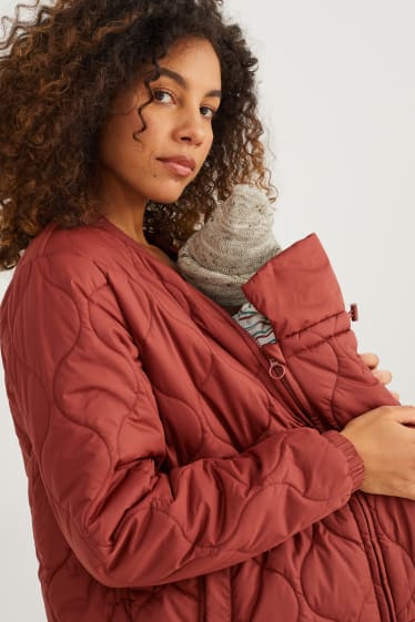 Women - Maternity quilted jacket with baby pouch - brown