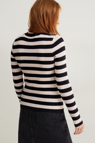 Donna - Maglione - righe - nero / beige