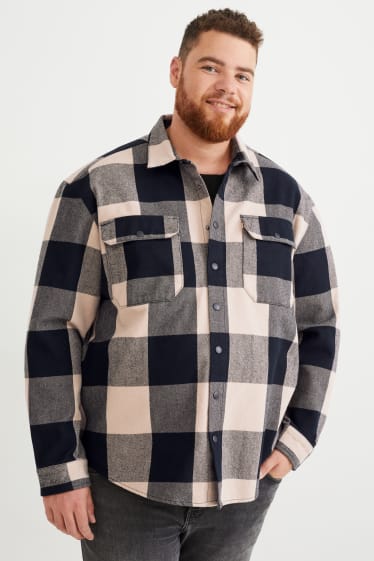 Men - Flannel shirt - relaxed fit - check - black / beige