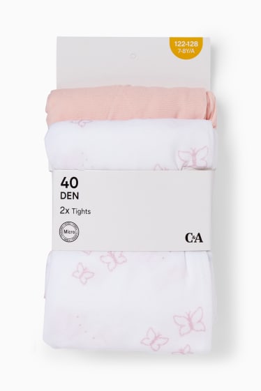 Enfants filles - Lot de 2 - collants fins - 40 DEN - rose