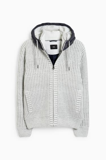 Hommes - Gilet en maille à capuche - gris clair chiné
