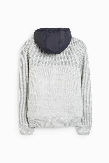 Hommes - Gilet en maille à capuche - gris clair chiné