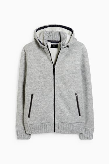 Uomo - Cardigan con cappuccio - grigio chiaro melange