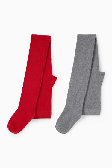 Enfants filles - Lot de 2 paires - collants - rouge foncé