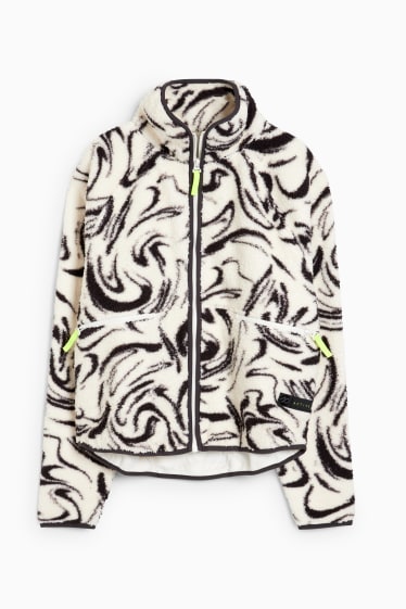 Damen - Sport-Fleecejacke - gemustert - weiss / schwarz