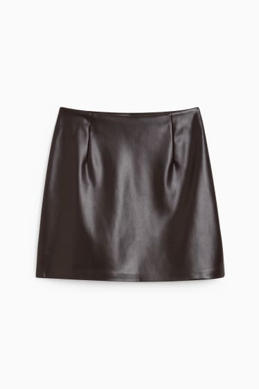 Women - Mini skirt - faux leather - dark brown