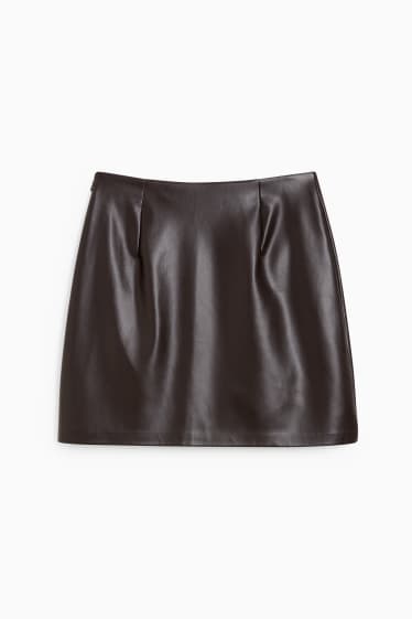 Women - Mini skirt - faux leather - dark brown