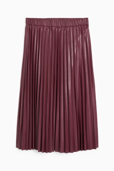 Women - Pleated skirt - faux leather - bordeaux