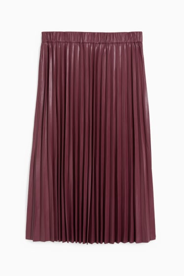 Women - Pleated skirt - faux leather - bordeaux