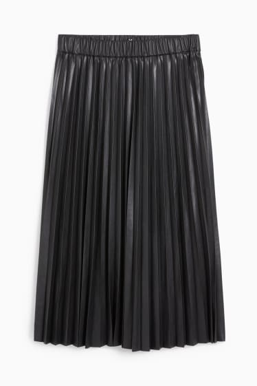 Women - Pleated skirt - faux leather - black