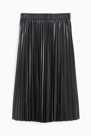 Women - Pleated skirt - faux leather - black