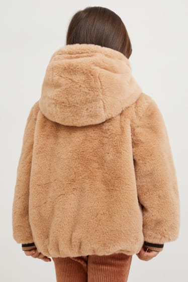 Kinderen: meisjes - Jas van imitatiebont, met capuchon - licht beige