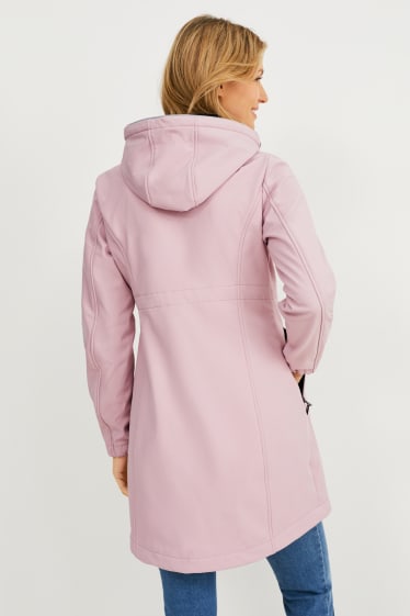 Donna - Giacca soft shell premaman con cappuccio e marsupio - rosa pallido