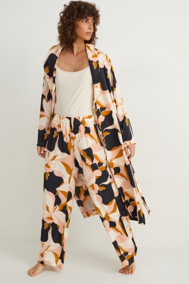 Dona - Pantalons de pijama de setí - de flors - rosa