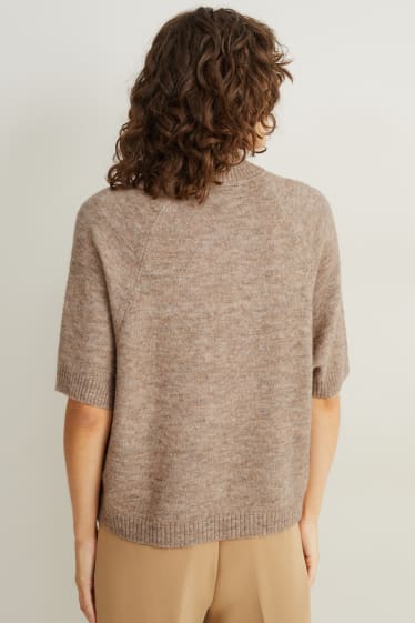 Damen - Strickpullover - kurzarm - beige-melange