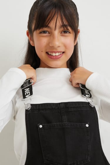 Kinder Mädchen - Set - Jeans-Latzkleid und Langarmshirt - 2 teilig - schwarz