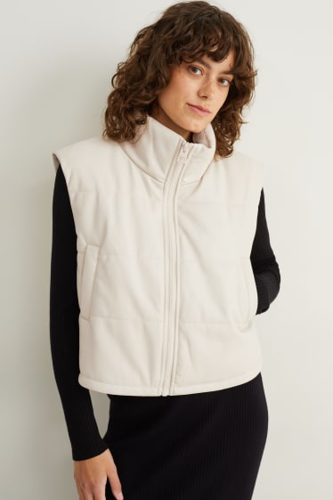 Women - Quilted gilet - faux leather - cremewhite