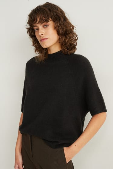 Femmes - Pullover en maille - manches courtes - noir