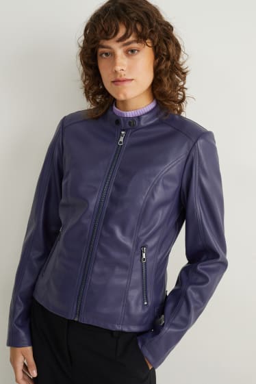 Femmes - Blouson motard - synthétique - bleu foncé