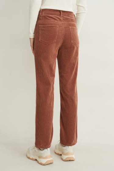 Femmes - Pantalon de velours - high waist - straight fit - marron