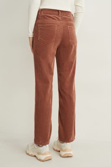 Women - Corduroy trousers - high waist - straight fit - brown