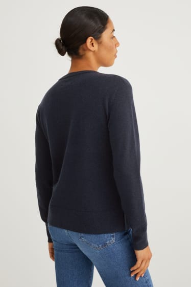 Damen - Basic-Pullover - Woll-Mix mit Kaschmir - dunkelblau