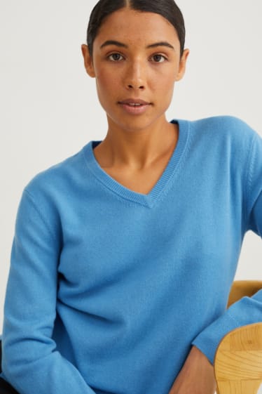 Damen - Basic-Pullover mit Kaschmir-Anteil - Woll-Mix - blau