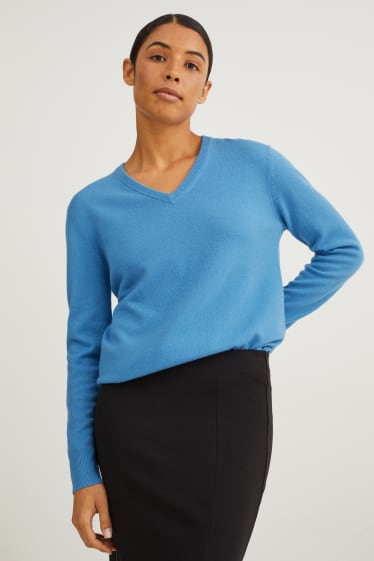 Damen - Basic-Pullover mit Kaschmir-Anteil - Woll-Mix - blau