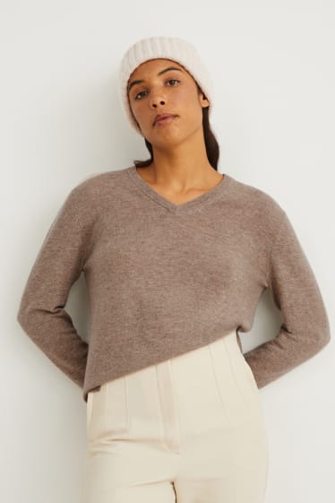 Femmes - Pullover basique avec teneur en cachemire - laine mélangée - marron clair