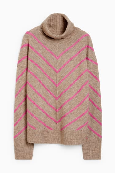 Damen - Rollkragenpullover - beige