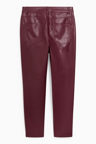 Donna - Pantaloni - vita alta - straight fit - similpelle - bordeaux