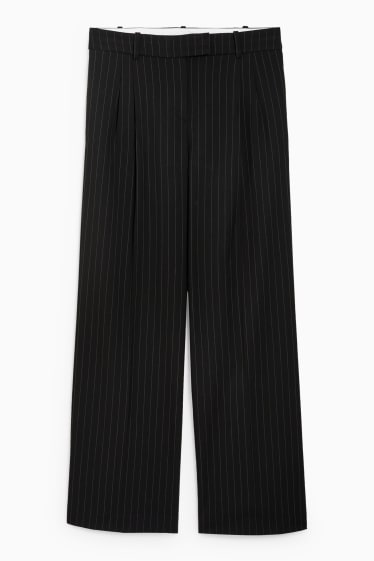 Femmes - Pantalon en toile - high waist - wide leg - fines rayures - noir / blanc