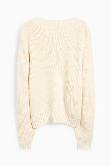 Nastolatki - CLOCKHOUSE - sweter z dekoltem V - beżowy
