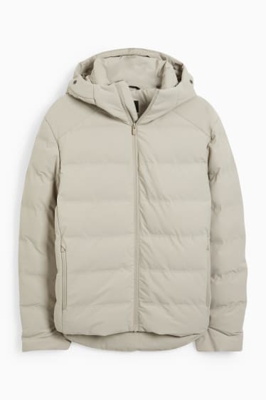 Herren - Steppjacke mit Kapuze - wasserabweisend - grau-braun