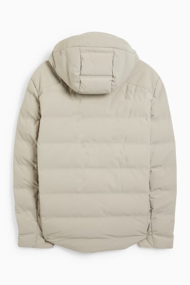 Men - Quilted jacket with hood - water-repellent - gray-brown