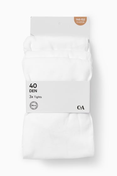 Enfants filles - Lot de 3 paires - collants fins - 40 DEN - blanc