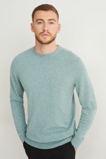 Pánské - Kašmírový svetr - zelená-žíhaná