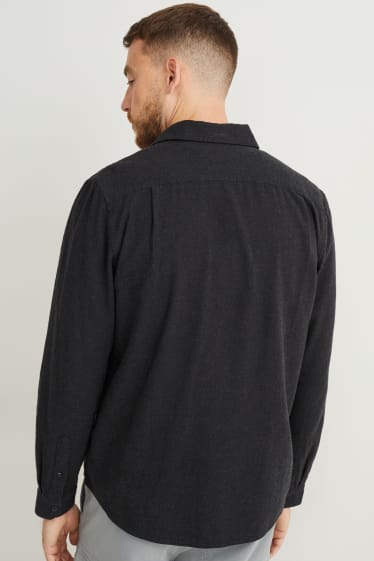 Hombre - Camisa de franela - regular fit - cutaway - gris oscuro