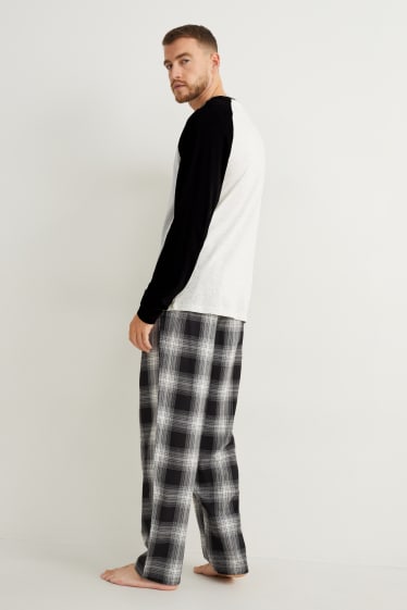 Heren - Pyjama met flanellen broek - zwart