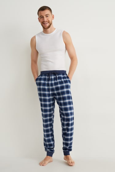 Uomo - Pantaloni pigiama - a quadretti - blu scuro