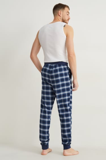 Pánské - Pyžamové kalhoty - kostkované - tmavomodrá