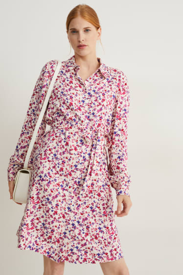 Femmes - Robe-chemisier en viscose - à fleurs - blanc crème