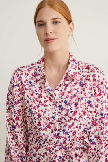 Femmes - Robe-chemisier en viscose - à fleurs - blanc crème